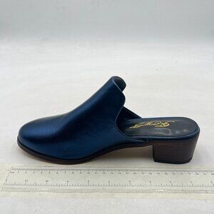 FOWT Dark Blue Closed Toe Mule Slip On Retro Loafer Thick Heel Slides Slipper